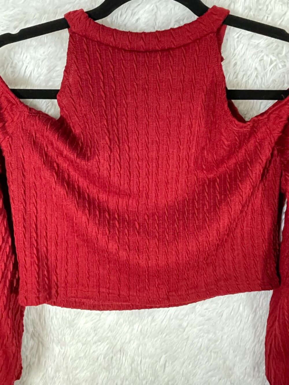 Red Cold-Shoulder Ribbed Crop Top - Picture 7 of 7